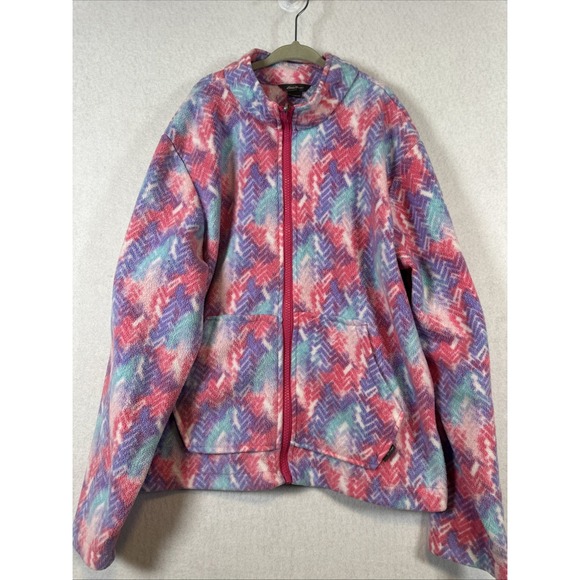 Eddie Bauer Fleece Jacket Girls Sz M (10/12) Tie Dye Pink Purple Zip Up - Picture 1 of 6